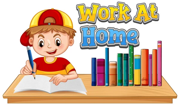 Ένα Αγόρι Δουλειά Στο Σπίτι Κείμενο Εικονογράφηση Πινακίδας — Διανυσματικό Αρχείο