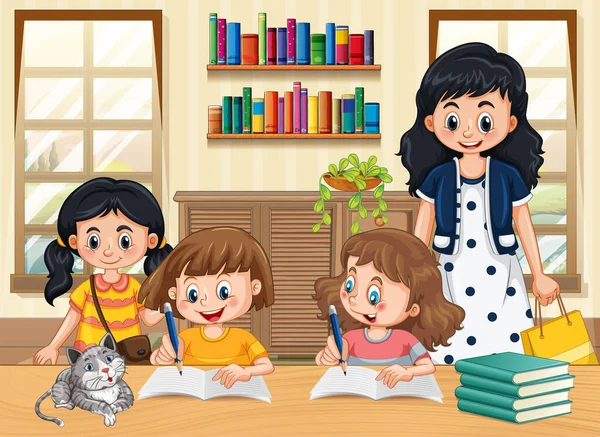 Kinderen Leren Thuis Illustratie — Stockvector