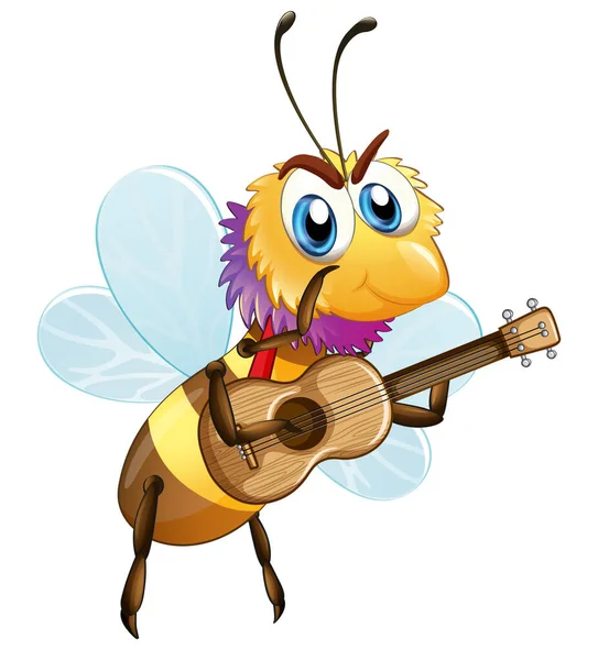 Muzyk Pszczoła Gra Ukulele Ilustracji — Wektor stockowy