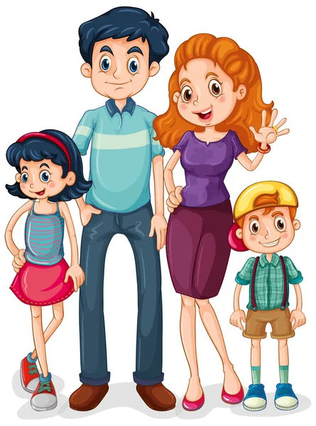 Rodinní Příslušníci Rodiči Dětmi Bílém Pozadí Ilustrace — Stockový vektor