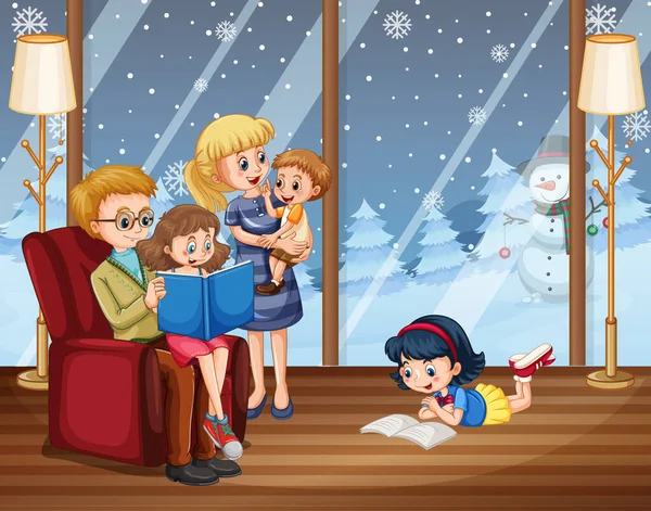 Familienmitglied Cartoon Figur Wohnzimmer Illustration — Stockvektor