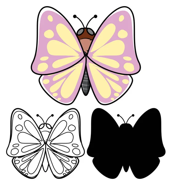 Set Butterfly Cartoon Illustration — Stock Vector