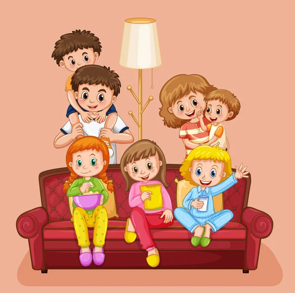 Heureuse Famille Dans Salon Illustration — Image vectorielle