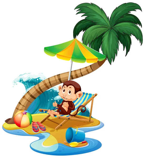 Scéna Opicí Sedí Pláži Bílém Pozadí Ilustrace — Stockový vektor