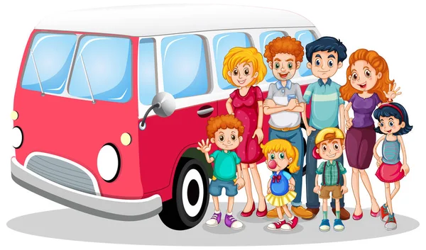 Szczęśliwa Rodzina Przed Ilustracją Samochodu — Wektor stockowy