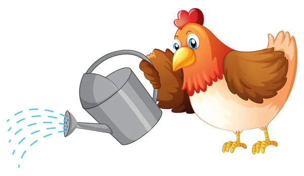 Kyckling Och Vattning Kan Vit Bakgrund Illustration — Stock vektor