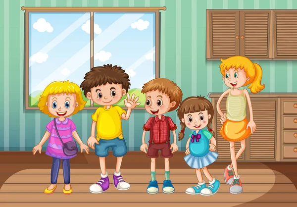 Kindergruppe Wohnzimmer Illustration — Stockvektor