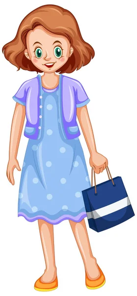 Young Lady Shopping Bag Illustration — Stock Vector