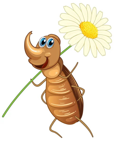 Leuke Bug Met Witte Bloem Witte Achtergrond Illustratie — Stockvector