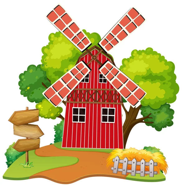 Windmill House White Background Illustration — Stock Vector