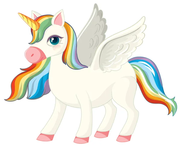 Carino Unicorno Arcobaleno Posizione Eretta Sfondo Bianco Illustrazione — Vettoriale Stock