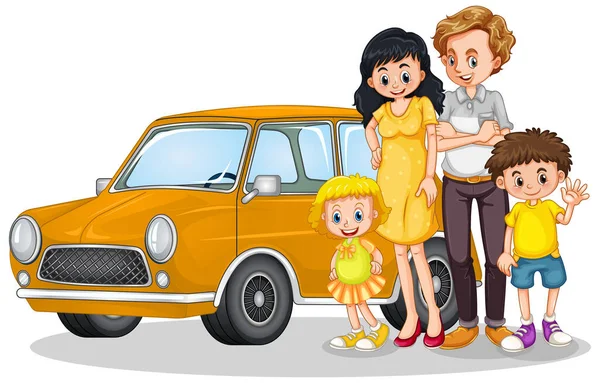 Gelukkige Familie Voorkant Van Auto Illustratie — Stockvector