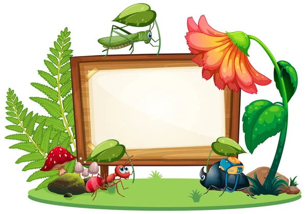 Grens Template Ontwerp Met Insecten Tuin Achtergrond Illustratie — Stockvector