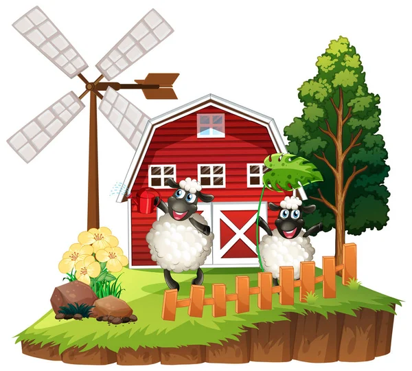 Çiftlik Hayvanları Illüstrasyonlu Çiftlik Teması — Stok Vektör