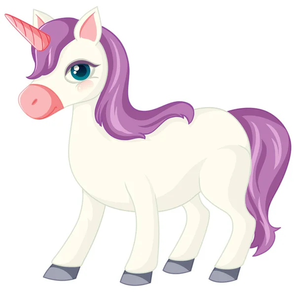 Cute Purple Unicorn Norrnal Standing Position White Background Illustration — Stock Vector