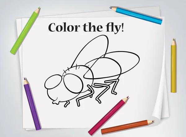 Children Fly Coloring Worksheet Illustration — Stock Vector