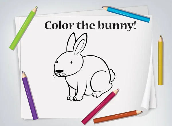 Children Bunny Coloring Worksheet Illustration — Stock Vector