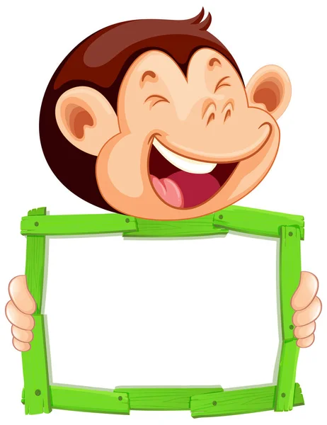 Blank Sign Template Cute Monkey White Background Illustration — Stock Vector