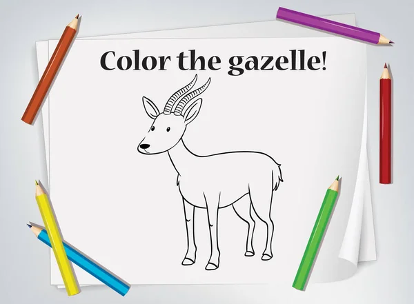Illustration Feuille Calcul Coloriage Gazelle Enfants — Image vectorielle