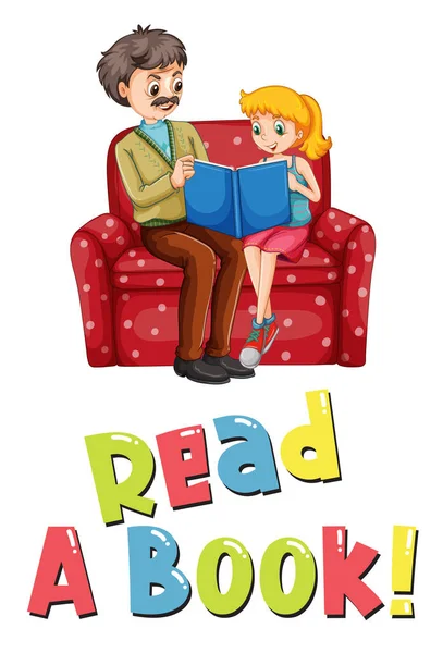 Apa Lánya Olvasás Könyv Illusztráció — Stock Vector