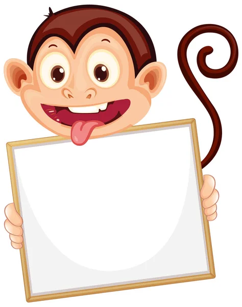 Blank Sign Template Cute Monkey White Background Illustration — Stock Vector