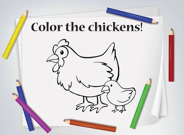 Children Chickens Coloring Worksheet Illustration — Stock Vector
