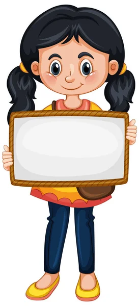 Blank Sign Template Cute Girl White Background Illustration — Stock Vector