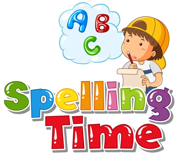 Font Design Word Spelling Time Boy Thinking Illustration Jogdíjmentes Stock Illusztrációk