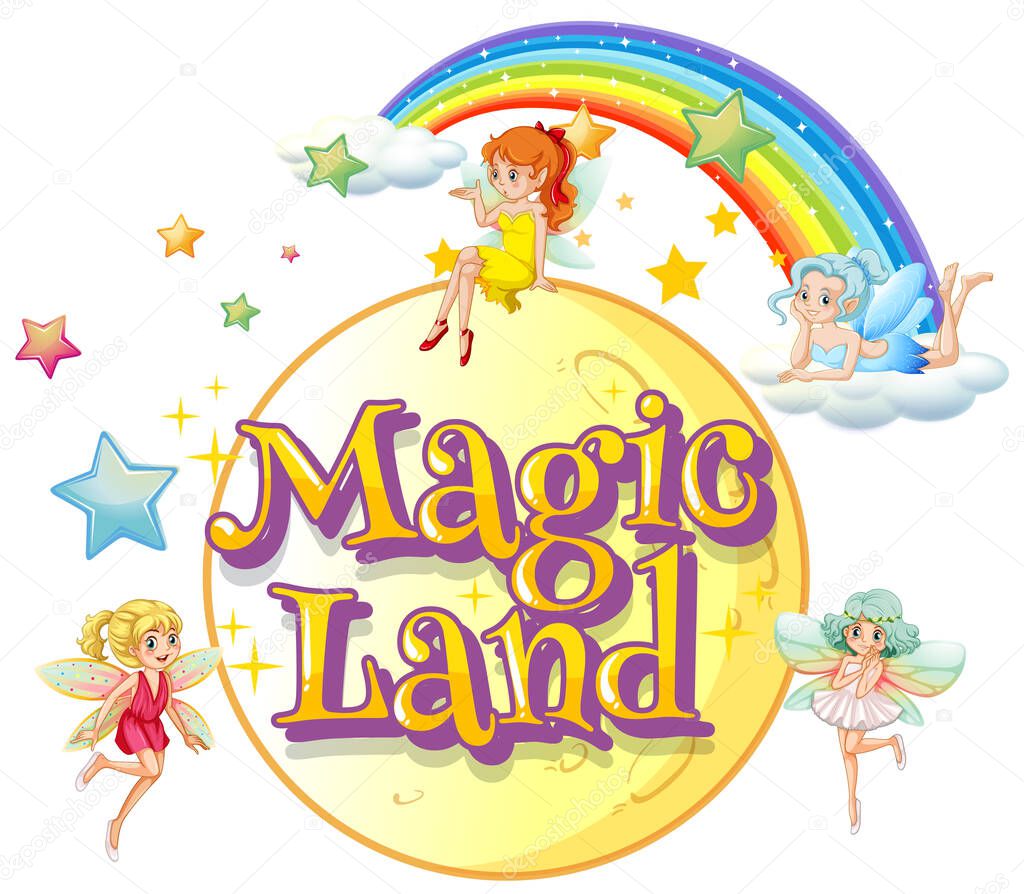 Font design for word magic land with fairies flying illustration