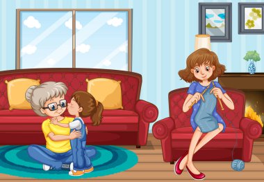 Evde güzel vakit geçiren bir aile sahnesi.