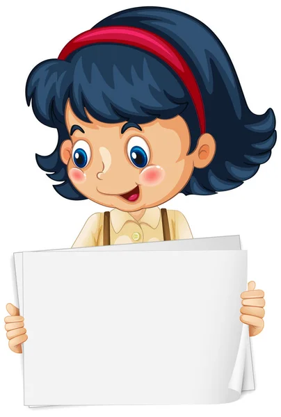 Κενό Πρότυπο Πινακίδας Ευτυχισμένη Κοπέλα Λευκό Φόντο Εικονογράφηση — Διανυσματικό Αρχείο