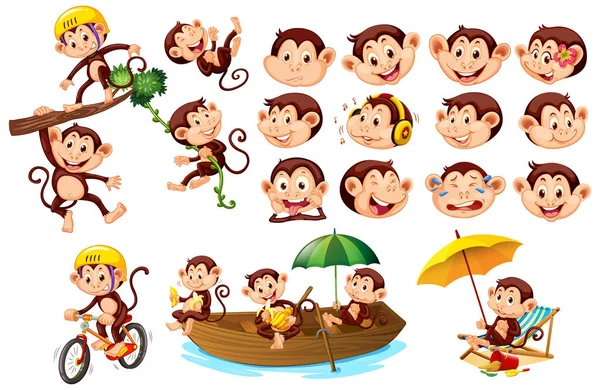 Set Von Niedlichen Affen Mit Verschiedenen Gesichtsausdrücken Illustration lizenzfreie Stockillustrationen