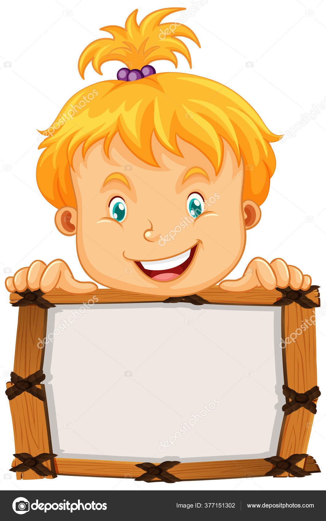 Blank Sign Template Cute Girl White Background Illustration Stock