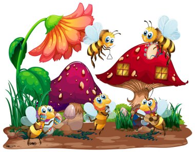 Bahçe sahnesi. Bahçede uçuşan arılar var.