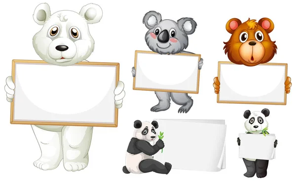 Blanco Teken Template Met Veel Dieren Witte Achtergrond Illustratie — Stockvector