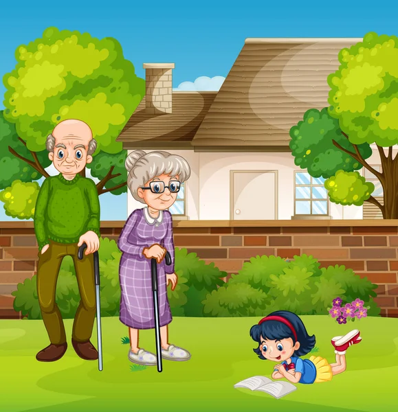 Grand Parent Fille Ourdoor Illustration — Image vectorielle