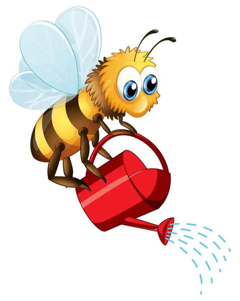 Bee Watering White Background Illustration — Stock Vector