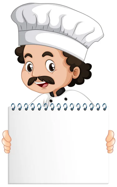 Plantilla Signo Blanco Con Chef Feliz Ilustración Fondo Blanco — Vector de stock