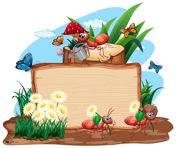 Grens Template Ontwerp Met Insecten Tuin Achtergrond Illustratie — Stockvector