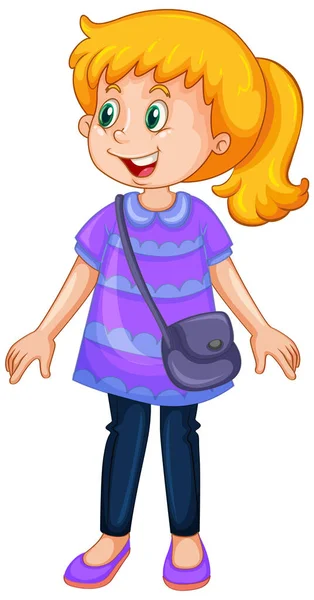 Ένα Χαρούμενο Κορίτσι Εικονογράφηση Χαρακτήρα Κινουμένων Σχεδίων — Διανυσματικό Αρχείο