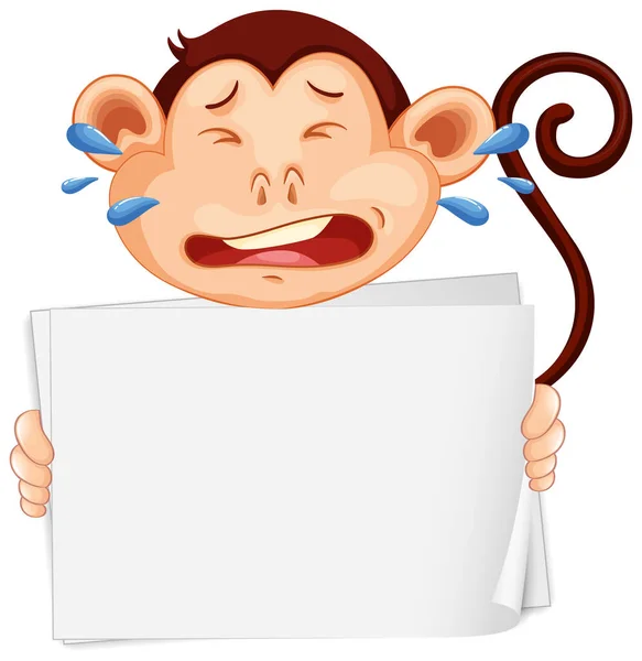 Blank Sign Template Crying Monkey White Background Illustration — Stock Vector