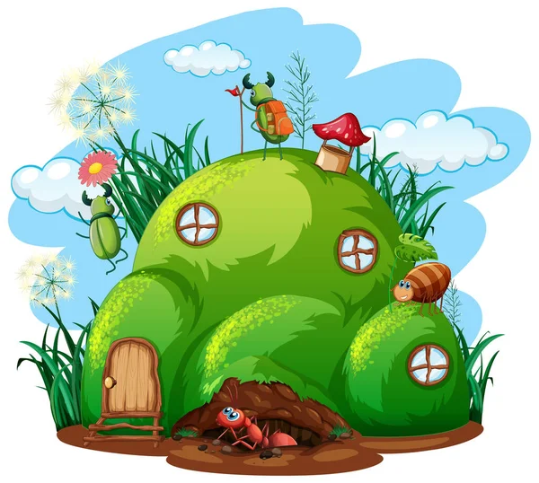 Tuinieren Thema Met Insecten Hun Huis Illustratie — Stockvector