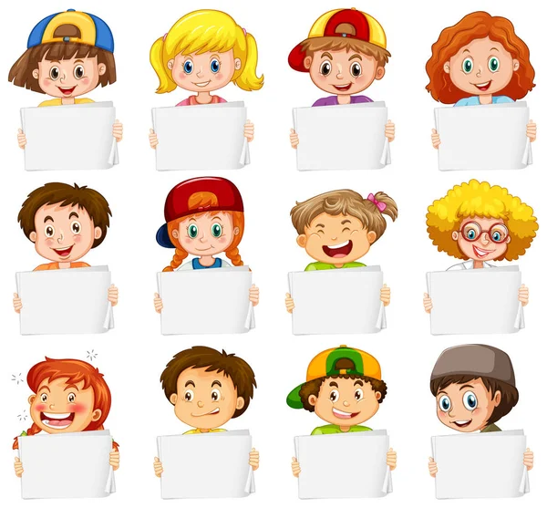 Prázdný Znak Šablony Šťastnými Dětmi Bílém Pozadí Ilustrace — Stockový vektor