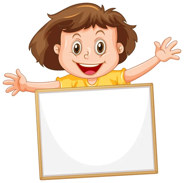 Κενό Πρότυπο Πινακίδας Ευτυχισμένη Κοπέλα Λευκό Φόντο Εικονογράφηση — Διανυσματικό Αρχείο