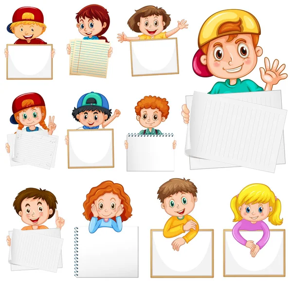 Prázdný Znak Šablony Mnoha Dětmi Bílém Pozadí Ilustrace — Stockový vektor