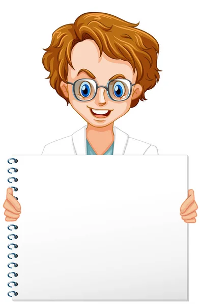 Blank Sign Template Male Scientist White Background Illustration — Stock Vector