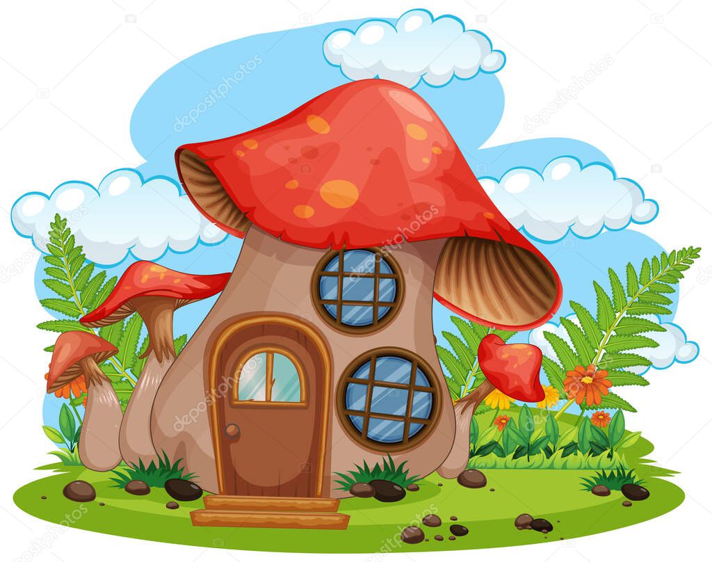 Isolated fantasy mushroom house  illustration