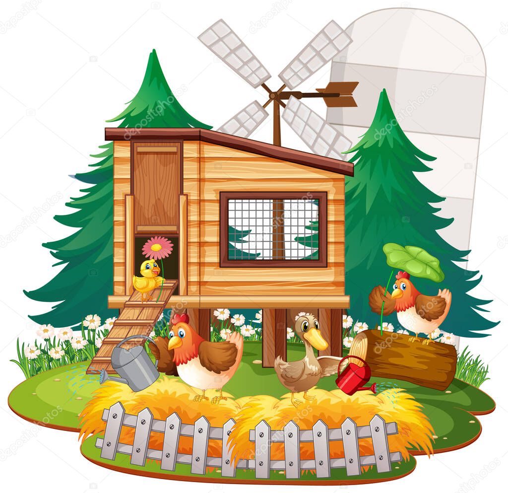 Farm theme background with farm animals  illustration