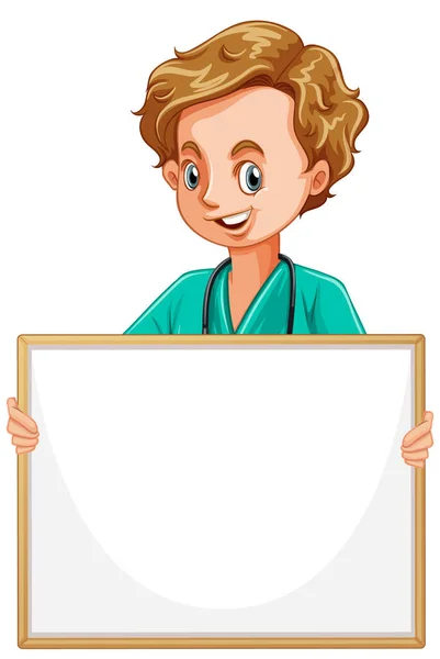 Blank Sign Template Happy Doctor White Background Illustration — Stock Vector
