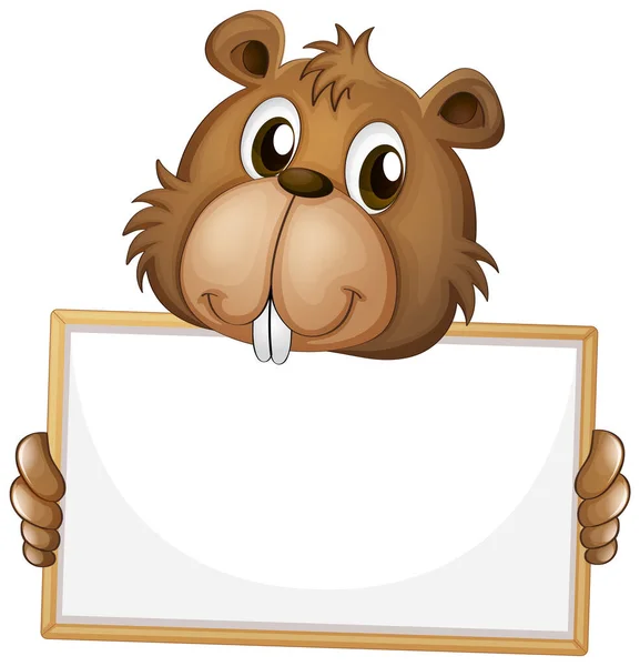 Blank Sign Template Cute Beaver White Background Illustration — Stock Vector